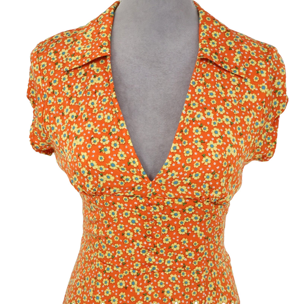 Urban Outfitters Dress Womens Medium Orange Yellow Floral Stretch Side Zip Lined - Picture 11 of 14